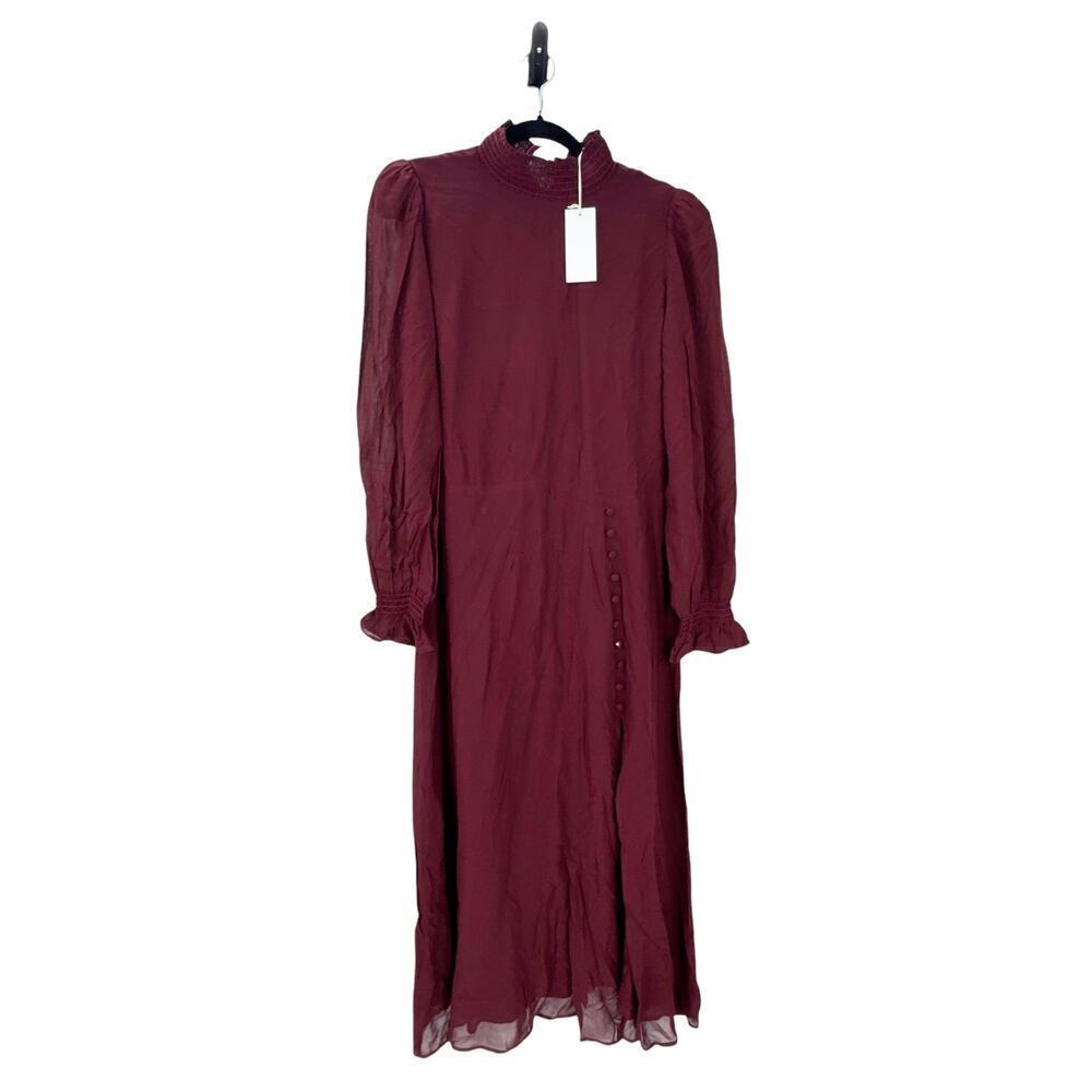 Reformation Stevie Long Sleeve High Neck Midi Dress In Plum Burgundy Size 10 NWT